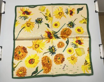 53cm 100% Mulberry Silk Scarf Square, Women's Scarf, Fashion Scarf, Bandana, Bag Accessory,Sunflower oil painting， Gift ， Free Shipping