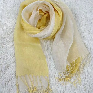 Bufanda de lino suavizada de 10 colores, lino ligero natural, bufanda unisex, chal, idea de regalo, accesorios, envoltura de lino Yellow White