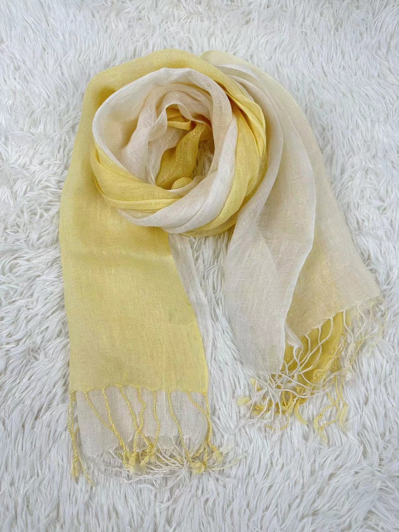 10 kleuren verzacht linnen sjaal, natuurlijk lichtgewicht linnen, unisex sjaal, omslagdoek, cadeau-idee, accessoires, linnen wrap Yellow White