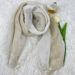 10 kleuren verzacht linnen sjaal, natuurlijk lichtgewicht linnen, unisex sjaal, omslagdoek, cadeau-idee, accessoires, linnen wrap Khaki White