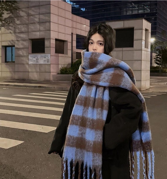 Blue Block Chunky Squares Check Blanket Scarf Women's - Etsy