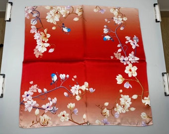 53cm 100% Mulberry Silk Scarf Square, Women's Scarf, Fashion Scarf, Bandana, Bag Accessory,Blossoms Vintage，Gift-Packaged with Free Shipping
