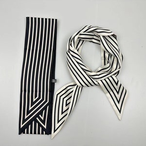 Striped Polyester Silk Scarf, Minimalist Silk Scarf Ponytails Belt, Head Scarf Neckerchief, Head Scarf, Silk Tie, Hairband Bag Handle Wrap