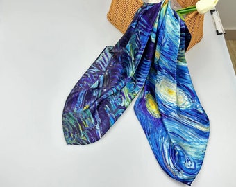 68cm 100% Mulberry Silk Scarf Square, Women's Scarf, Fashion Scarf, Bandana, Bag Accessory,Blue starry sky，Gift-Packaged with Free Shipping