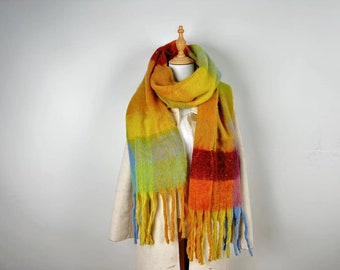 Colorful plaid scarf for female winter students back to school versatile long thickened warm autumn and winter shawl Bib