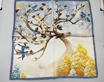 53cm 100% Mulberry Silk Scarf Square, Women's Scarf, Fashion Scarf, Bandana, Bag Accessory,Deer print，Gift-Packaged with Free Shipping