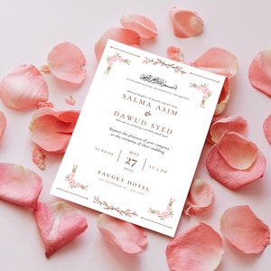 Pink Cherry Blossom Muslim Wedding Invitation - Digital Download
