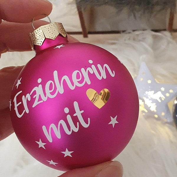 Weihnachtskugel Erzieher 6 cm 8 cm| Geschenkidee Erzieherin | Erzieherin mit Herz | Nikolausgeschenk Kindergarten