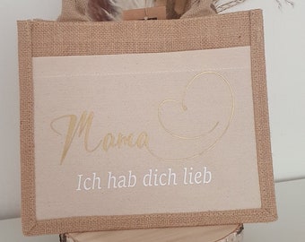 Juteshopper | Geschenke für Mama | Oma | Geschenkverpackung | Tasche mit Spruch | Ich hab dich lieb | Muttertag