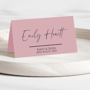 Cartões de lugar personalizados dobrados rosa escuro, assentos de casamento, nomes de lugares, configurações de mesa, eventos, jantar, tenda, cartões de lugar, linha estacionária elegante