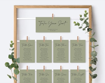 Custom Sage Green Wedding Seating Chart Cards