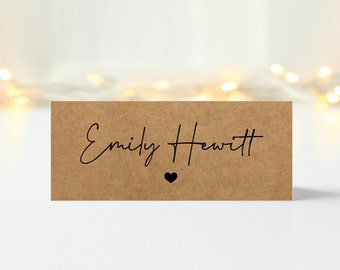 Personalised Folded Kraft Place Cards Wedding Seating Place Names Recycled Card Heart Table Settings Individual Table Place Names Stationary