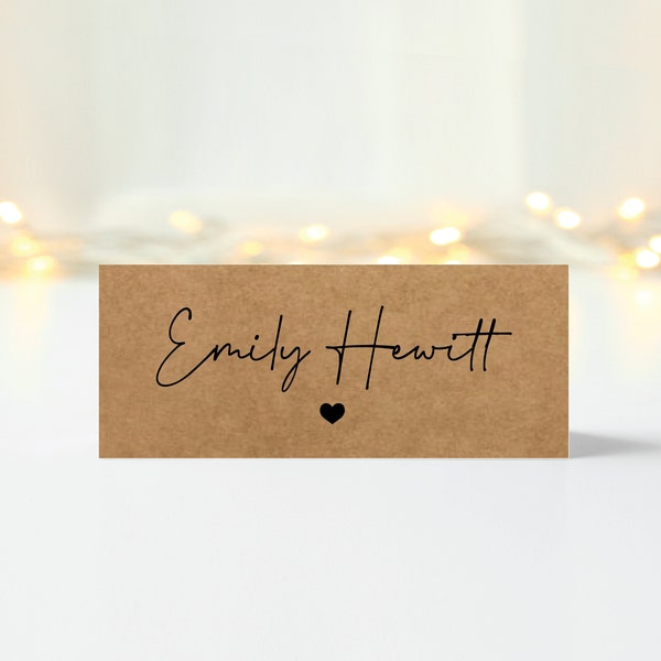 Personalised Folded Kraft Place Cards Wedding Seating Place Names Recycled Card Heart Table Settings Individual Table Place Names Stationary