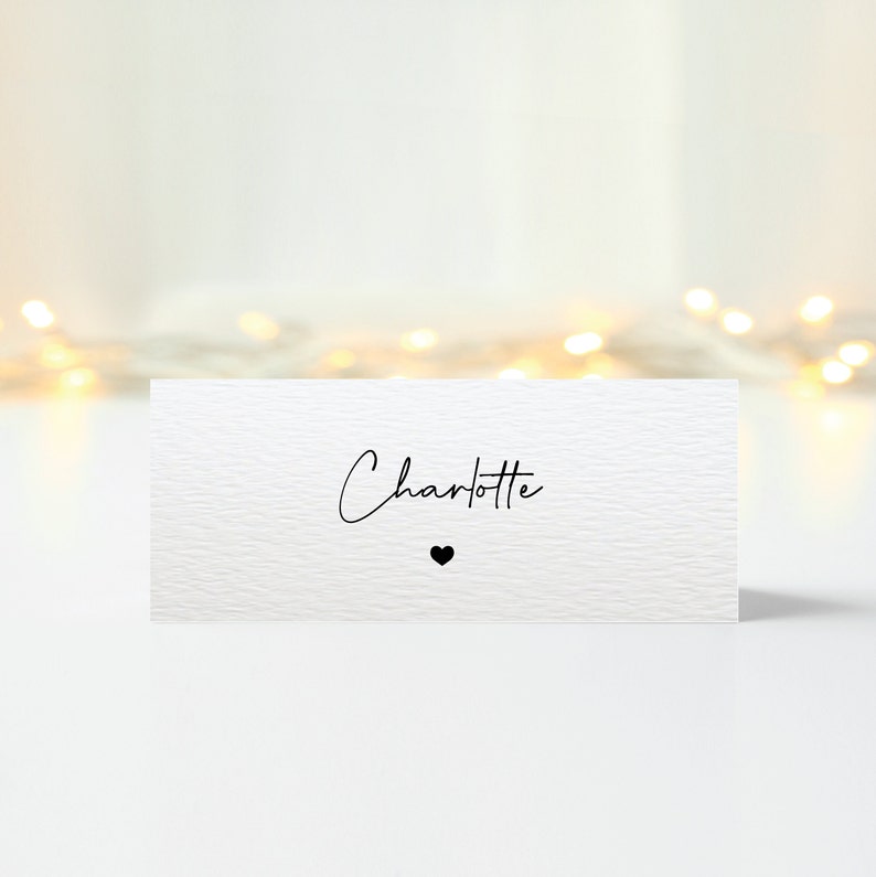 Personalised Folded Place Cards Wedding Seating Place Names Minimalist Heart Table Settings Events Dinners Tent Place Cards Stationary Cards image 2