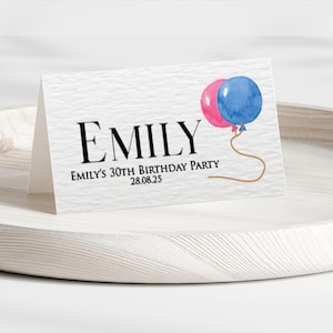 Segnaposto personalizzati per feste di compleanno, nomi di posto personalizzati per compleanni con palloncini, apparecchiature da tavolo, eventi, cene, segnaposto a tenda