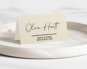 Personalised Ivory Linen Folded Place Cards | Custom Minimalist Wedding Table Decor