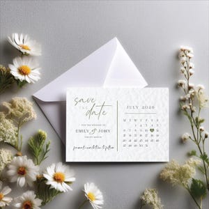 Biglietti Save the Date personalizzati con calendario, biglietti d'invito per matrimonio personalizzati da 5 x 7 pollici, biglietti Save the Date bianchi moderni con buste