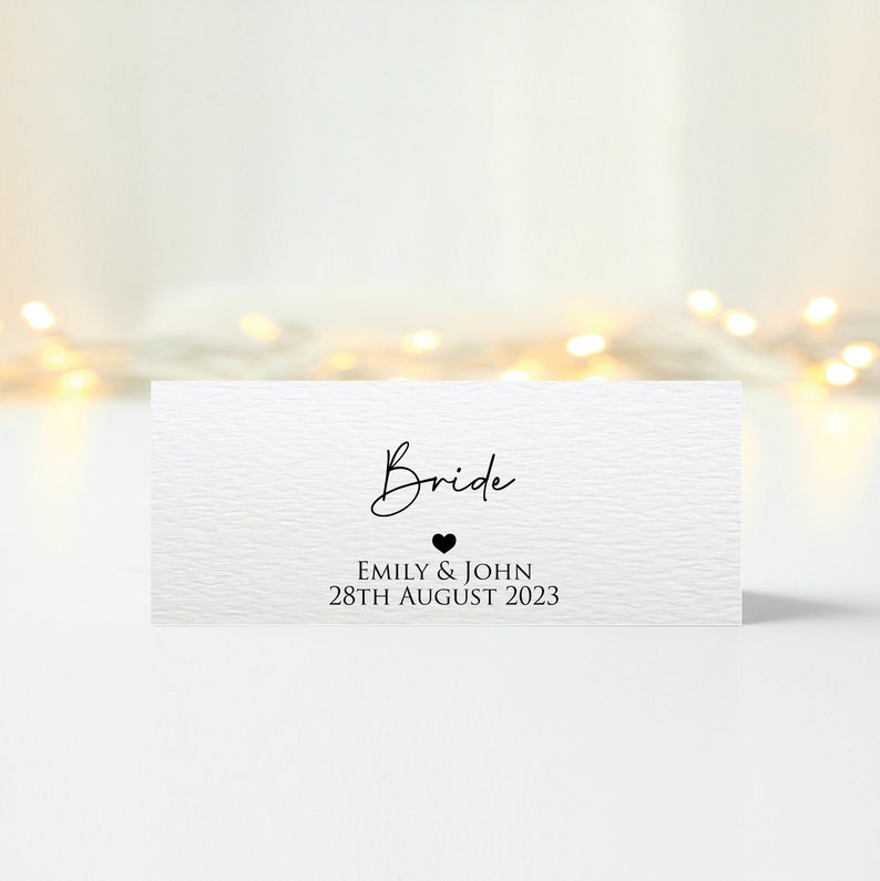 Personalised Folded Place Cards Wedding Seating Place Names Minimalist Heart Table Settings Events Dinners Tent Place Cards Stationary Cards image 5