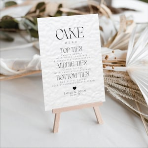 Custom Cake Menu Wedding Sign, Personalised Wedding Cake Flavours Reception Sign, Wedding Stationary With Hearts, Modern Wedding Cake Sign