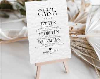 Benutzerdefiniertes Hochzeitstorte-Menü-Zeichen, modernes Empfangsdekor