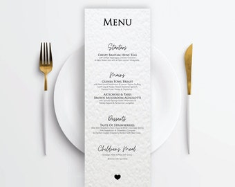 Personalised Wedding Breakfast Menu Cards Wedding Stationary Minimalist Heart Table Settings Events Dinners Elegant Custom Menu Cards