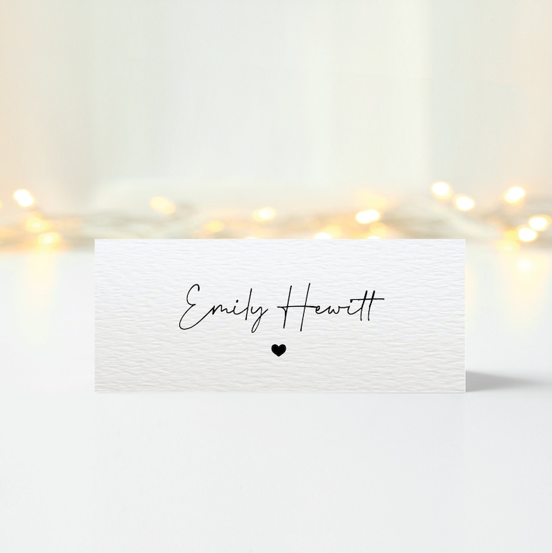 Personalised Folded Place Cards Wedding Seating Place Names Minimalist Heart Table Settings Events Dinners Tent Place Cards Stationary Cards image 1