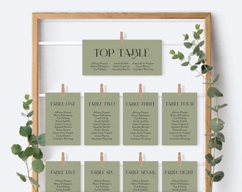 Personalised Sage Green Wedding Seating Chart Cards | Custom Stationary