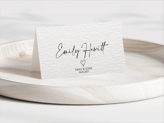 Personalised Folded Place Cards With Heart Outline Custom Wedding Table Place Names Minimalist Wedding Table Decor Individually Printed Card