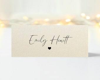 Ivory Personalised Folded Place Cards Wedding Seating Place Names Minimalist Heart Table Settings Events Dinners Tent Place Cards Stationary