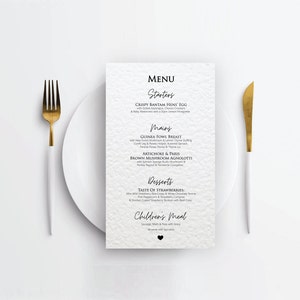 Personalised Wedding Menus Wedding Menu Cards Wedding Stationary Minimalist Heart Table Settings Events Dinners Elegant Custom Menu Cards