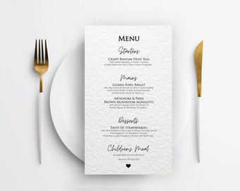 Personalised Wedding Menus Wedding Menu Cards Wedding Stationary Minimalist Heart Table Settings Events Dinners Elegant Custom Menu Cards