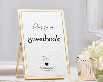 Custom Please Sign Our Guestbook Wedding Sign Personalised Wedding Day Reception Signs Stationary 4X6" 5X7" 8X10" 11X14" A6 A5 A4 A3 A2