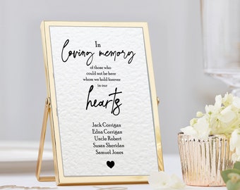 Personalised Memorial Wedding Sign In Loving Memory Custom Wedding Day Reception Signs Stationary 4X6" 5X7" 8X10" 11X14" A6 A5 A4 A3 A2 Card