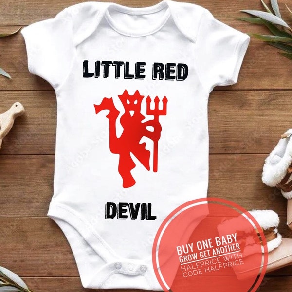 Manchester United Baby Grow, Premier League Football Onesie, bebé fútbol crecer, hombre unido bebé onesie, hombre unido Red Devils, Man U bebé