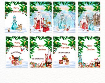 Set of 8 post cards for Christmas cards Greeting card Post cards for postcrossing Greetings card