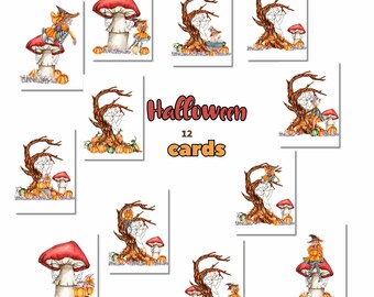 Set of 8 Halloween postcards Greeting card Post cards for postcrossing Greetings card