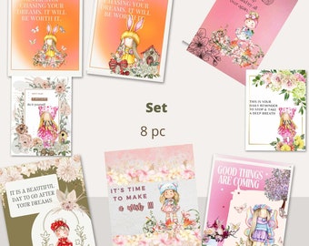 Set of 8 motivational cards with Tilda doll cards Greetings cards for postcrossing Greetings card Happy Birthday,Happy Easter,gift for friend