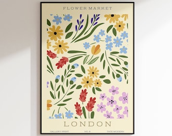 Framed Flower Market London Print Museum Exhibition Poster Botanical Floral Decor Poster Ready to hang Home Office Decor Gift for Her