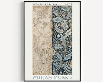 Framed William Morris Membland Hall Pattern Poster Exhibition Art Print Nouveau Blue Pattern Framed Museum Ready to Hang Home Office Decor