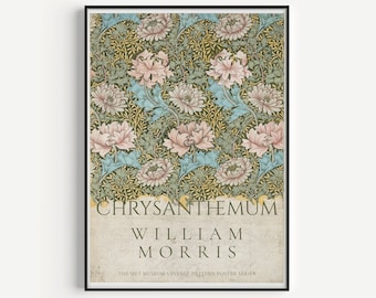 Framed William Morris Chrysanthemum Poster Pink Green Beige Exhibition Print Art Nouveau Flower Pattern Market Ready to Hang Home Decor Gift