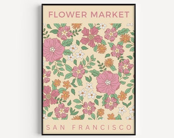 Framed Flower Market San Francisco Print Museum Exhibition Poster Botanical Floral Decor Poster Ready to hang Home Office Decor Gift for Her