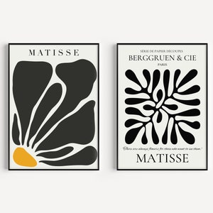 Set of 2 Henri Matisse Prints Black Flower Berggruen and Cie Neutral Museum Famous Painting Framed Ready to Hang Home Office Poster Decor