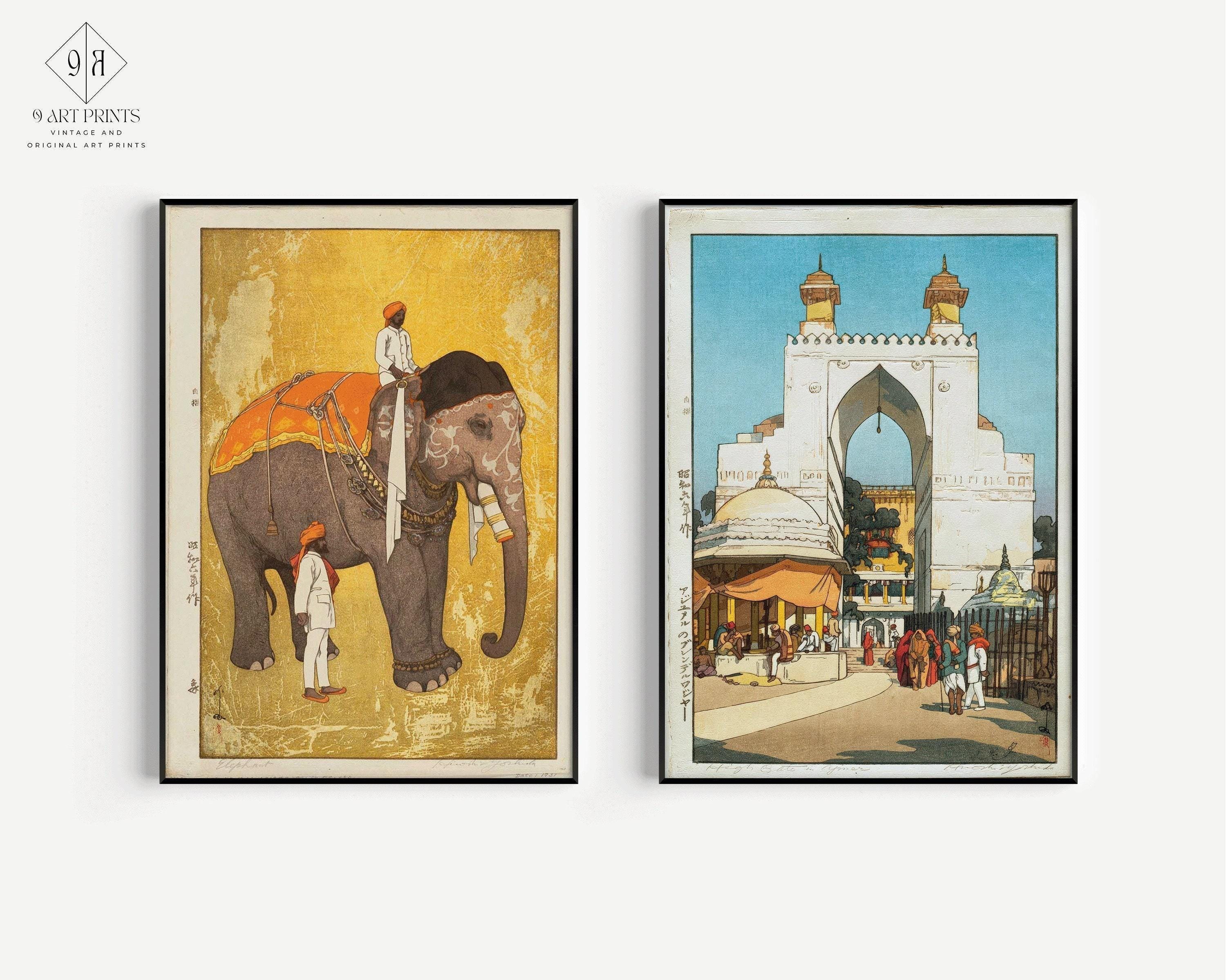 Hiroshi Yoshida India Art Print Duo: Elephant & Ajmer Gate - Etsy