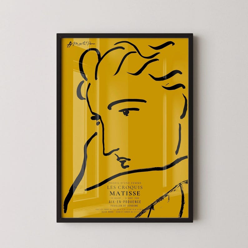 Henri Matisse Woman Profile Art Print: Yellow & Black Sketch, Giclee on Hahnemuhle Paper - 9ArtPrints