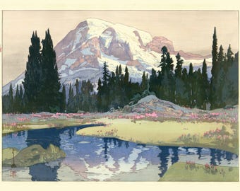 Hiroshi Yoshida — Mount Rainier | Japanese Woodblock Print (Shin Hanga)