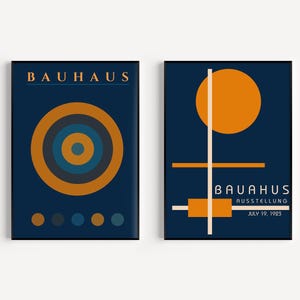 STATEMENT DUO Poster Bauhaus blu navy arancione / / Stampe d'arte moderna di metà secolo / disponibili con cornice
