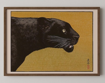 Toshi Yoshida – Black Panther | PREMIUM GICLÉE PRINT | Famous Iconic Vintage Japanese Woodblock Art in Yellow Gold (available handframed)