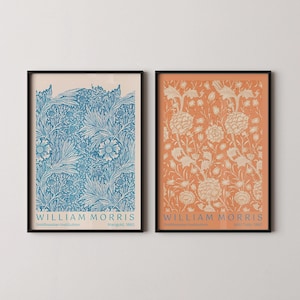 Conjunto de láminas botánicas de William Morris: Tulipán silvestre y caléndula, arte vintage.