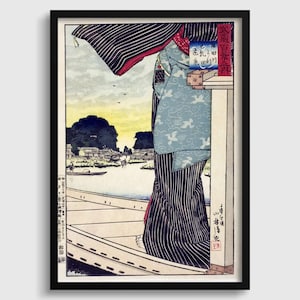 Kiyochika Japanese Woodblock Print: Sumida River Vintage Art