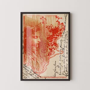 Koloman Moser - Postkarten Skizze | Berühmtes Vintage Ausstellungsplakat in Rot (mit oder ohne Rahmen erhältlich)